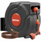 DRINCOSH retractable hose reel 130ft in use for broad yard coverage and tidy storage