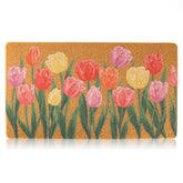 Dripykiaa spring coir doormat with tulip floral design brightens entryway and welcomes guests.