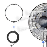 DR.PREPARE misting ring attached to a patio fan for cooling spray.