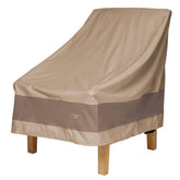 DUCKCOVERS Elegant Waterproof 34in chair cover front view protects outdoor seating.