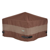 Duck Covers Ultimate waterproof fire pit cover, front view protects a 32x32 fire pit from rain and dust.