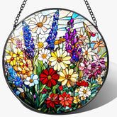 DUJITODOH Wildflower stained glass suncatcher brightens windows with colorful light.
