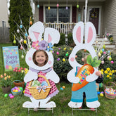 Dunfack happy Easter face yard sign with bunny for outdoor photo props and celebrations.