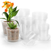 DUNPUTE clear nursery pot 4-inch with saucer, ideal for seedlings and drainage.