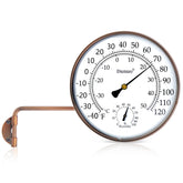 DUNUO 6-inch outdoor thermometer with brass swivel for wall or window mounting.