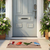 Dunzy colorful spring birds front door mat greets guests with vibrant seasonal style.