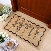 Dunzy Floral Welcome Mat front door with wildflower design and non-slip backing for year-round use.