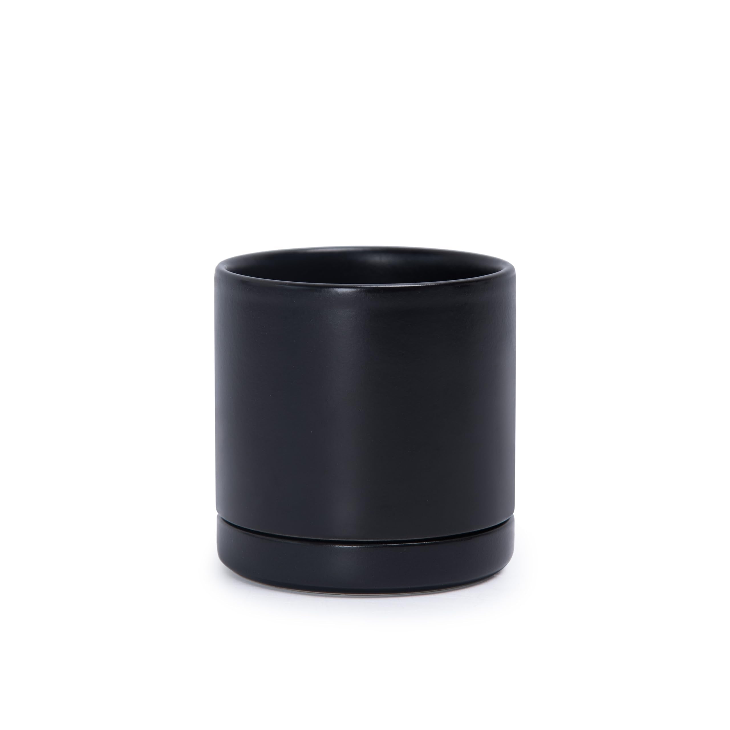 D'vine Dev 3.5-inch ceramic planter showing drainage hole and saucer for tidy roots.