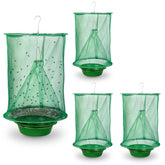Dwcom Trap four-pack hanging fly trap exterior attracts flies for outdoor control.