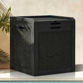 DWVO 32-gallon storage box with closed lid for weatherproof outdoor storage.