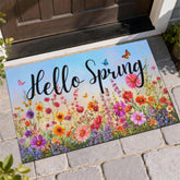 Dynamara Hello Spring doormat with flowers and butterflies for welcoming entrances.