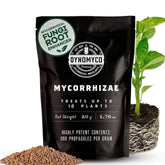 DYNOMYCO granular inoculant pouch shown for soil treatment and root health.