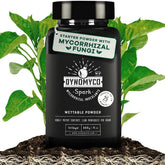 Dynomyco Spark mycorrhizal fungi powder in a pouch boosts root-ready growth and nutrient uptake.
