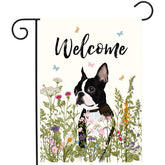 DZGlobal Boston Terrier flag with floral front view for outdoor welcome decor.