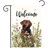 DZGlobal floral chocolate lab flag adds seasonal charm to outdoor spaces.