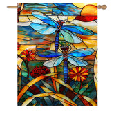 DZGlobal stained glass dragonfly flag front view with double-sided colors for porch decor