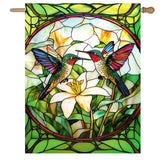 DZGlobal stained glass hummingbird flag front view enhances curb appeal with vibrant colors.