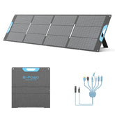 E-POWO 220W foldable panel open in the sun for portable camping power.