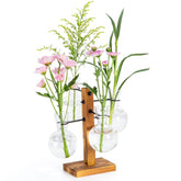 E-ROOM TREND Plant Propagation Station with wood stand and four glass vases for desk greenery
