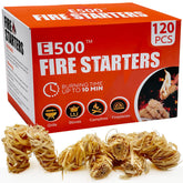 E500 fire starter 120-pack bulk image showing reliable pine ignition for outdoor fires