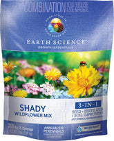 Earth Science Shady Wildflower Mix 2lb bag front shows an all-in-one planting solution for shade garden growth