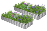 Easllre galvanized raised bed 7x3x1ft during assembly for quick outdoor setup