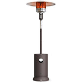 East Oak 48,000 BTU patio heater with table design provides convenient surface for snacks.