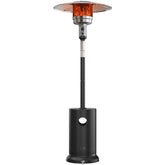 East Oak 50,000 BTU patio heater with round table design broadcasts outdoor warmth up to 18 feet.