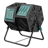 East Oak dual-chamber compost tumbler side view showing continuous cycle design
