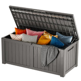 EAST OAK outdoor storage box with 120-gallon capacity for cushions and tools, keeping the patio tidy
