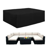 Easy-Going 600D patio cover on rectangular table and chairs protects outdoor furniture
