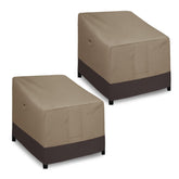 Easy-Going outdoor chair cover in camel protecting a chair from rain and dirt.