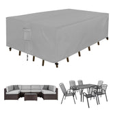 Easy-Going rectangle patio cover over 110L x 84W x 28H grey furniture shields from sun and fading.
