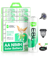 EBL 1100mAh AA batteries in a 20-pack for outdoor lights and remotes.
