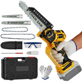Ecarke mini chainsaw with DeWalt 20V compatibility for convenient battery reuse.