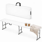 EconoHome portable white folding bench viewed from the front for sturdy group seating