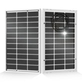 ECO-WORTHY bifacial panel front view showing high-efficiency monocrystalline cells for off-grid power.