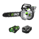 EGO Power+ 12-inch cordless chainsaw in action cutting a log