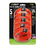 EGO Power+ twisted trimmer lines, 0.095 inch, pre-cut 5-pack for quick replacements.