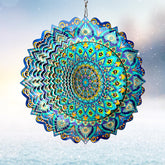 Eiryhope wind spinner mandala peacock full view adds color and motion to outdoor spaces.