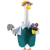 EKOREST Gardener Goose outfit on 23-inch statue, durable and UV-resistant for outdoor decor.