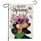 EKOREST welcome spring flag with dachshund in sunglasses boosts curb appeal for outdoor spaces.