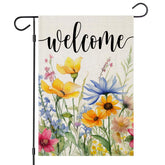 EKOREST Welcome Spring Flowers flag front view in sunlight for curb appeal