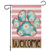 EKOREST Welcome Spring garden flag featuring dog paw and daisies for outdoor display.