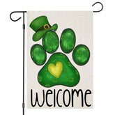 EKOREST Welcome St Patrick's Day flag with Irish dog paw and green hat for outdoor decor.