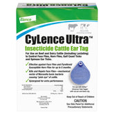 Elanco CyLence Ultra ear tag closeup shows multi-species insect control for cattle