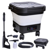 Elmfruit cordless pressure washer with built-in tank for on-site cleaning.