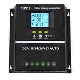 ELUSH 100A MPPT controller front view with LCD display for real time charge status