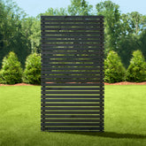 Enclo Aspen charcoal wood privacy screen assembly view showing sleek slats