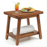 Enkezi small acacia 16-inch side table with slat top for outdoor use